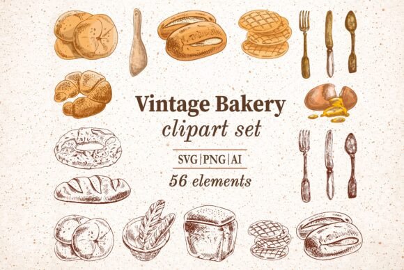 Download Vintage Bakery Clipart Set - Bakery Collection